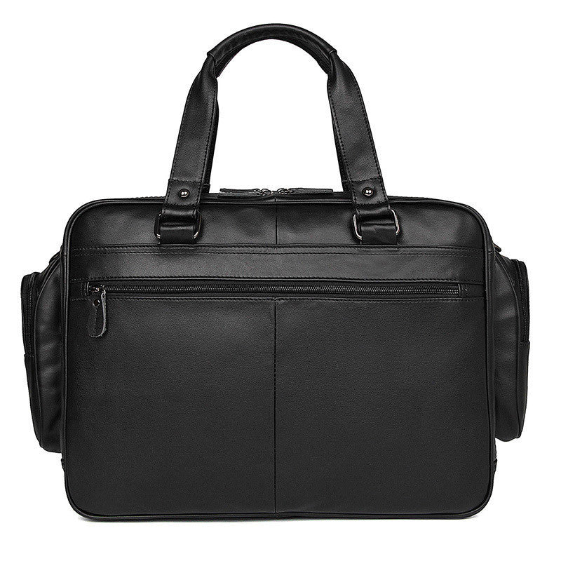 Black leather briefcase on a white background