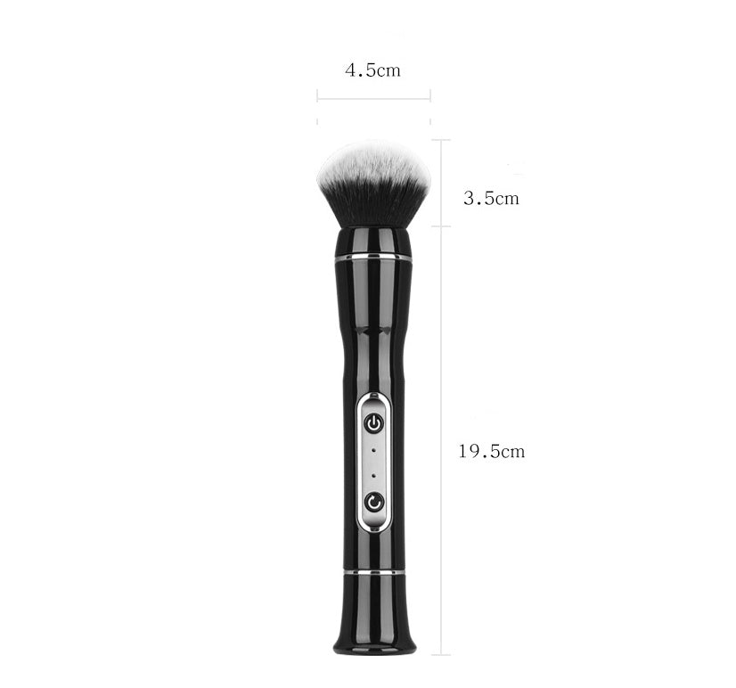Black makeup brush with measurements on a white background