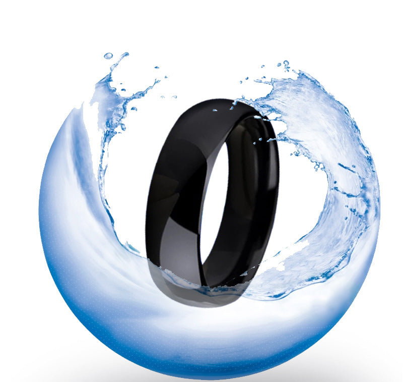 Black ring with water splash effect on a white background