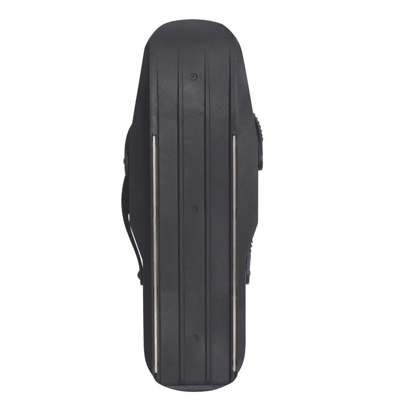 Black guitar case on a white background