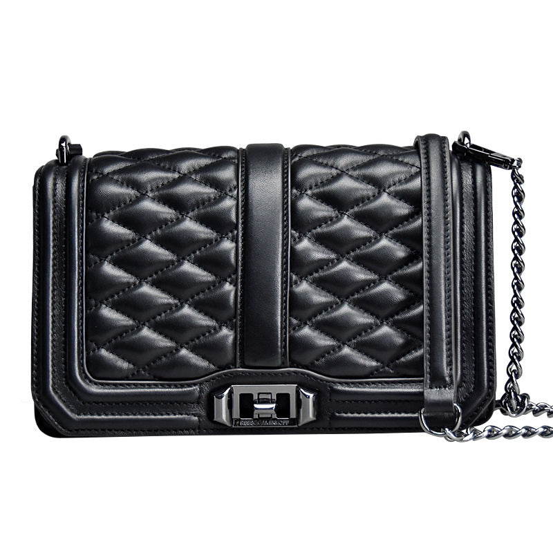 Women's Rhombic Chain Shoulder Bag, First Layer Cowhide