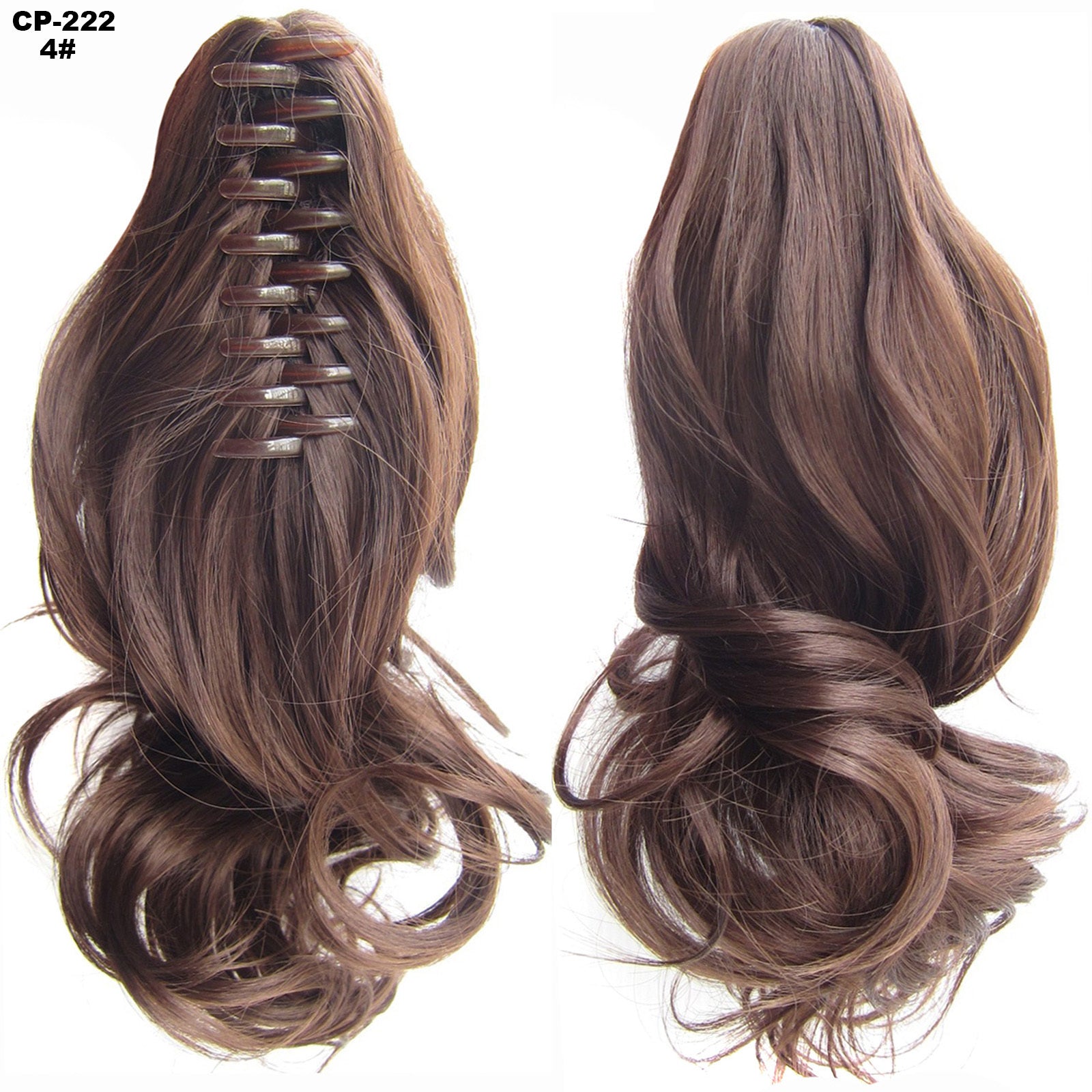 Brown hair extension with a comb on a white background
