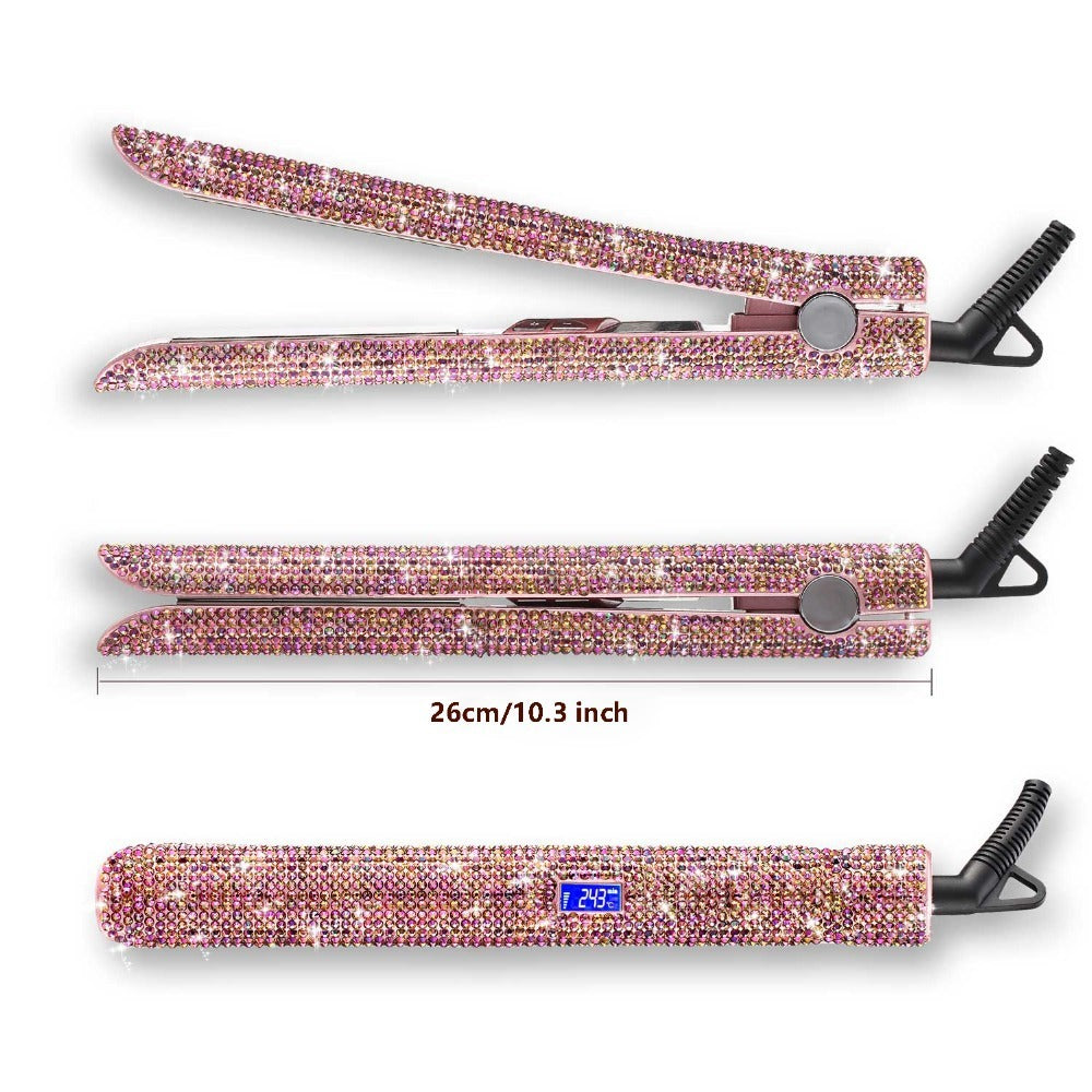 Pink glittery hair straightener on a white background