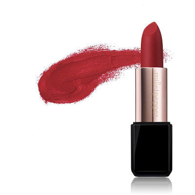 Red lipstick with a swatch on a white background