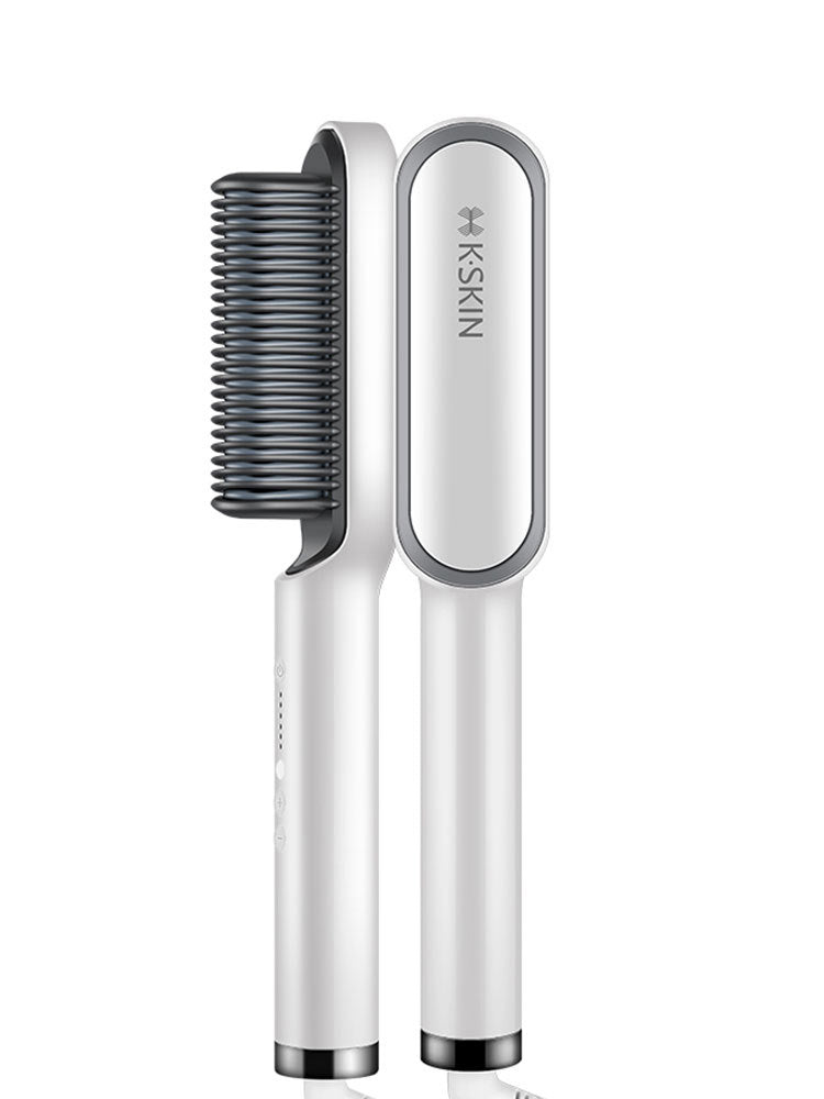 White and gray hair straightening brush with 'NINEX' branding on a white background