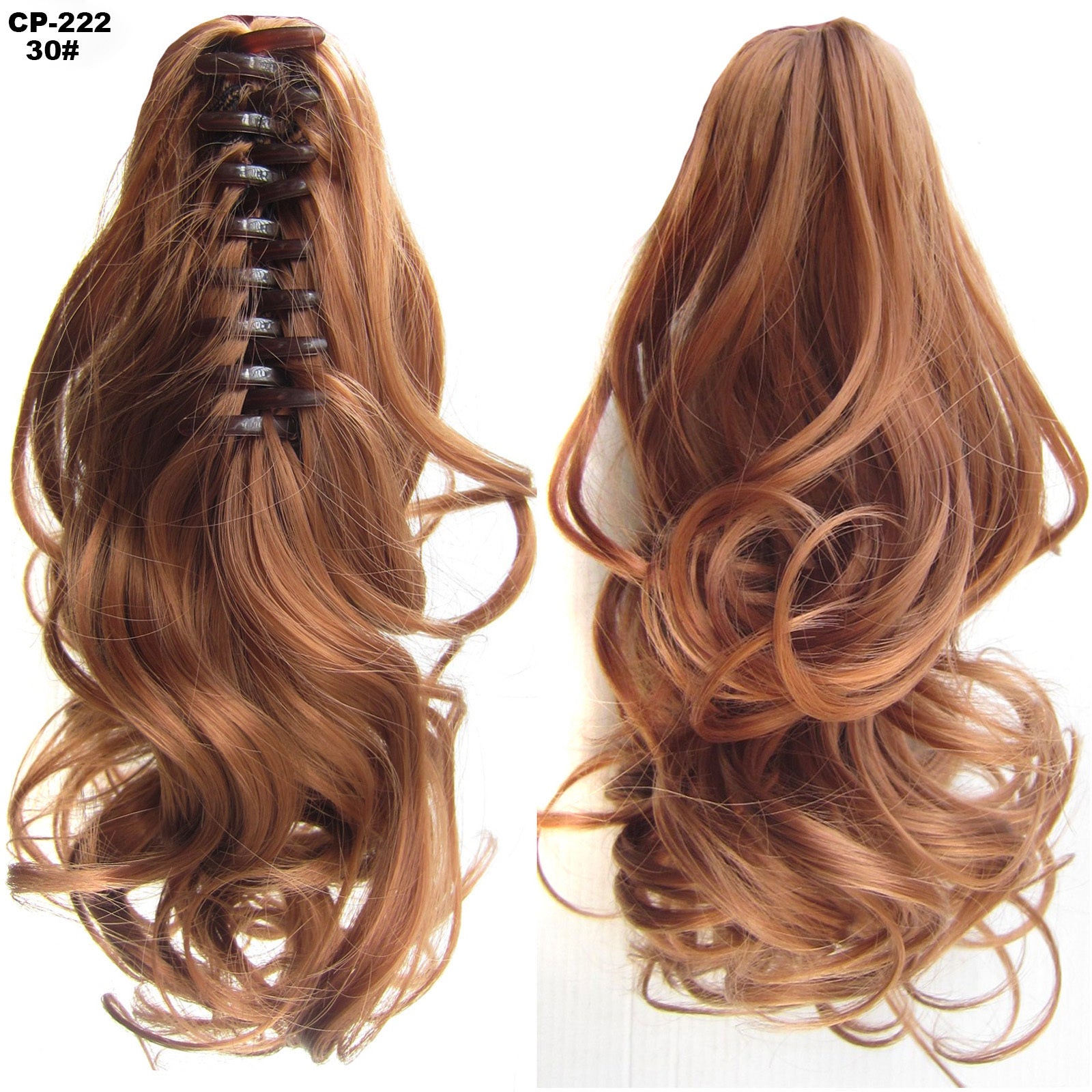 Brown hair extension with clip-in design on a white background