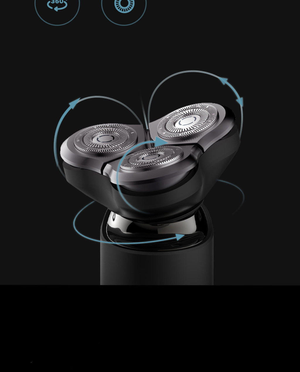 Three-headed electric shaver on a black background