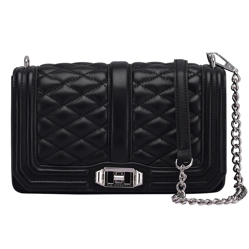 Women's Rhombic Chain Shoulder Bag, First Layer Cowhide
