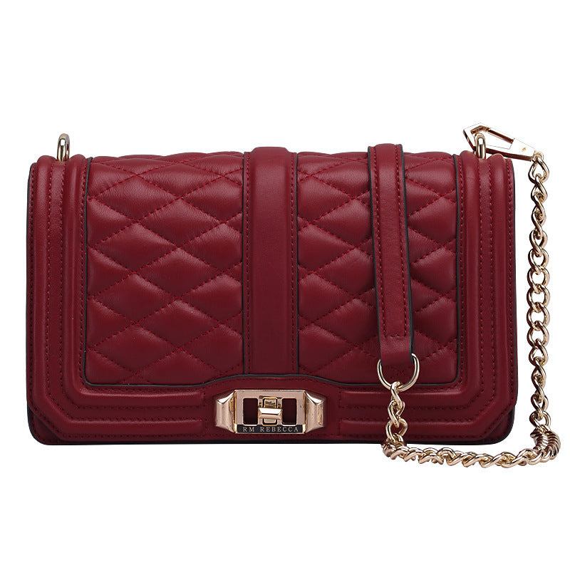 Women's Rhombic Chain Shoulder Bag, First Layer Cowhide