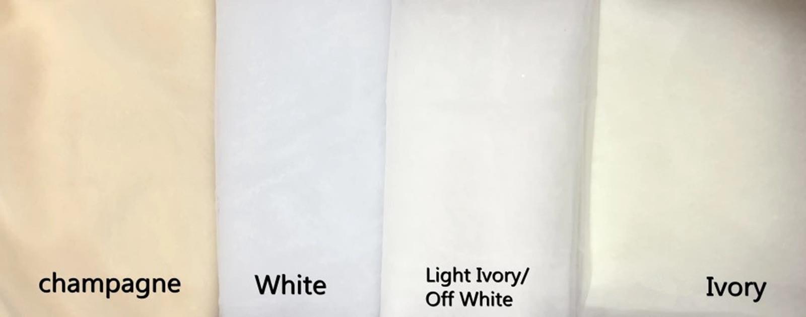 Color swatches labeled 'champagne', 'White', 'Light Ivory/Off White', and 'Ivory' on a white background.