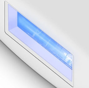 Rectangular light fixture with blue interior on a white background