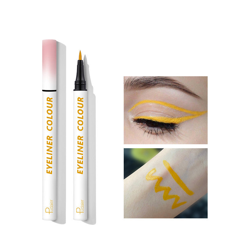 Eyeliner pen with packaging and application examples on a white background