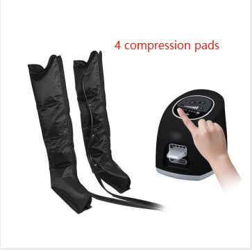 Black compression boot with digital controller and '4 compression pads' text on a white background