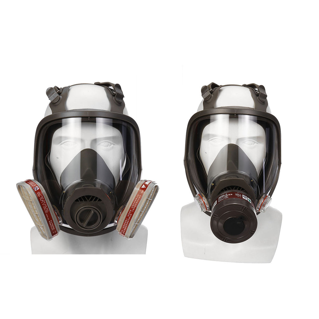 Two full-face respirators on white background