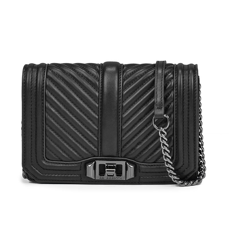 Women's Rhombic Chain Shoulder Bag, First Layer Cowhide