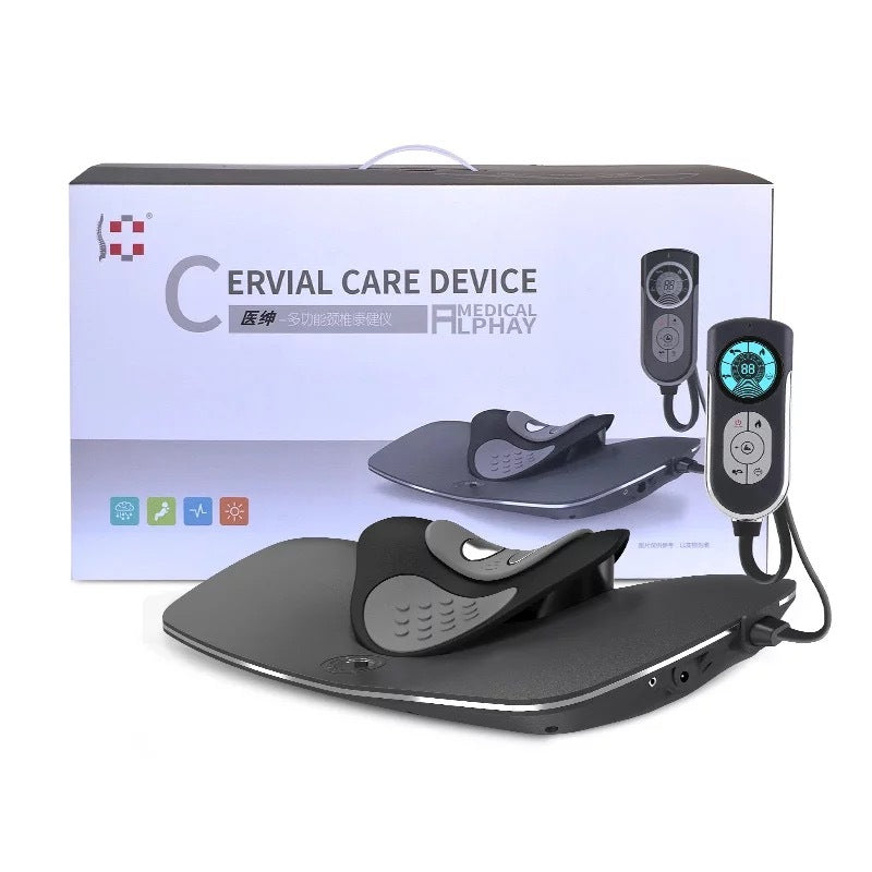Cervical care device with packaging on a white background
