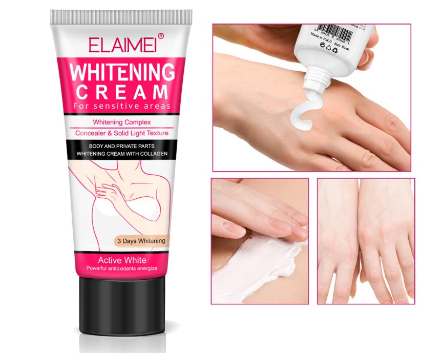 Elaimei Whitening Cream packaging with application images on a white background