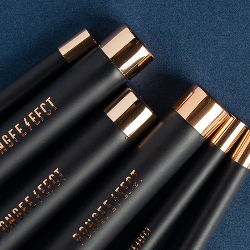 Black and gold cosmetic pencils with 'ANGELEFFECT' branding on a blue background