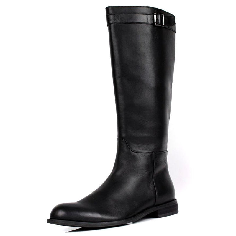 Black knee-high boot on a white background