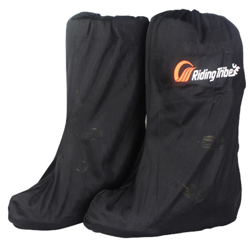 Black boot covers with a visible brand logo on a white background