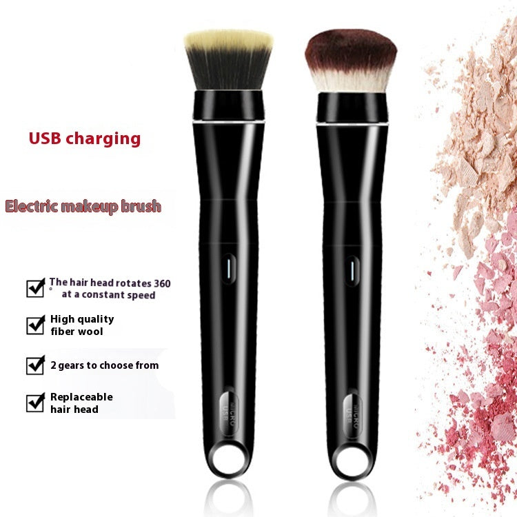 Two electric makeup brushes with USB charging feature on a white background.