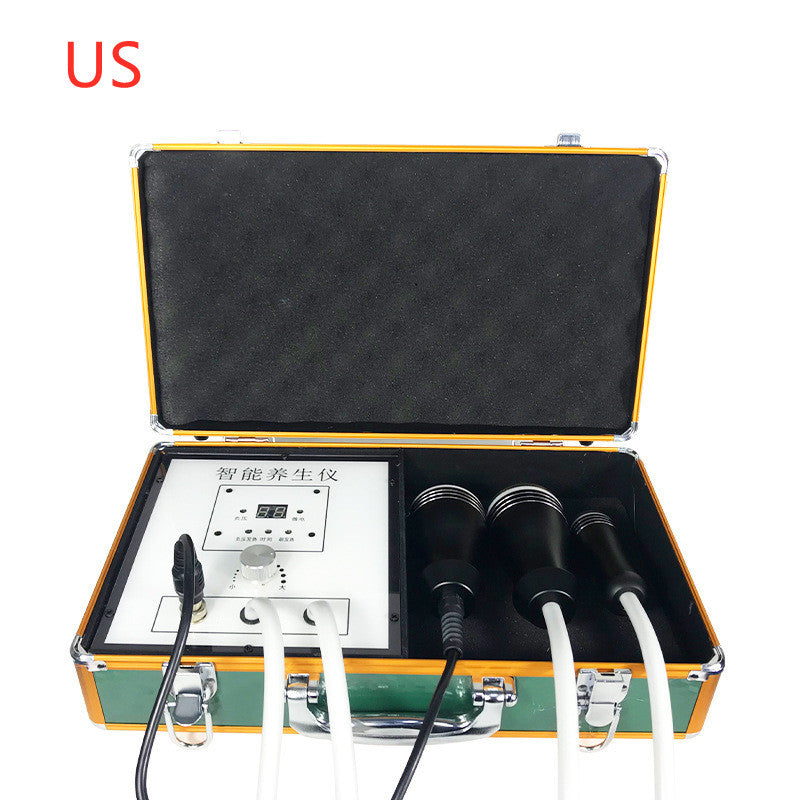 Portable medical device with digital display and multiple tubes in a yellow and black case.