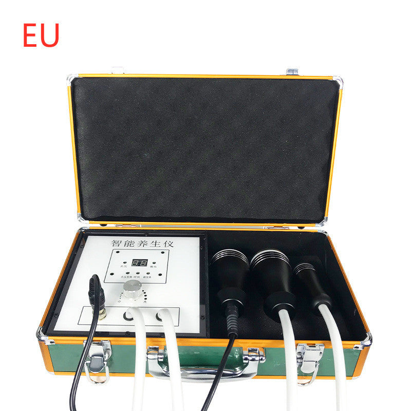 Portable medical device with hoses in an open suitcase on a white background