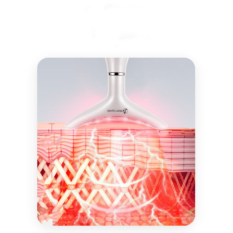 Fragrance bottle with geometric patterned label on a white background