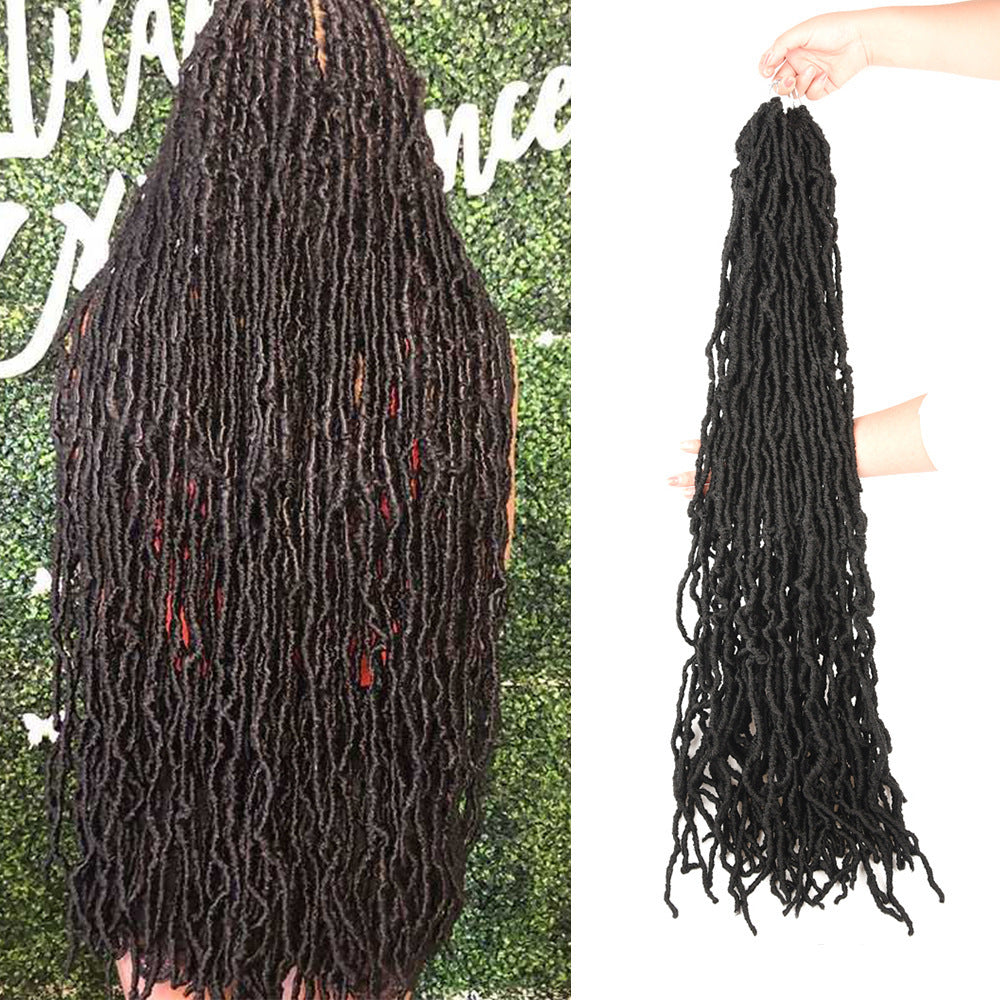 Two braided hair extensions displayed against a blurred background.