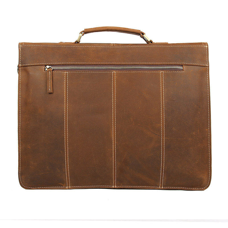 Brown leather briefcase on a white background