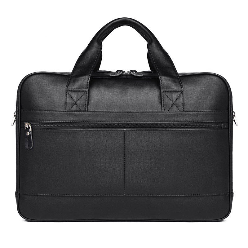 Black leather briefcase on a white background
