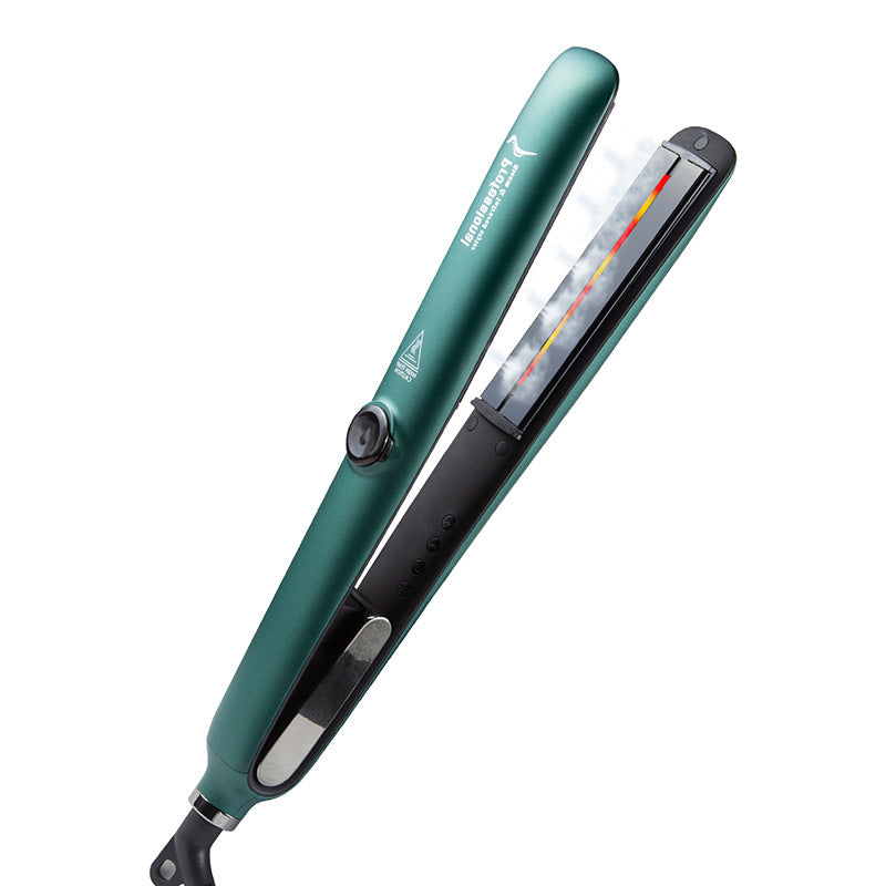 Green hair straightener on a white background