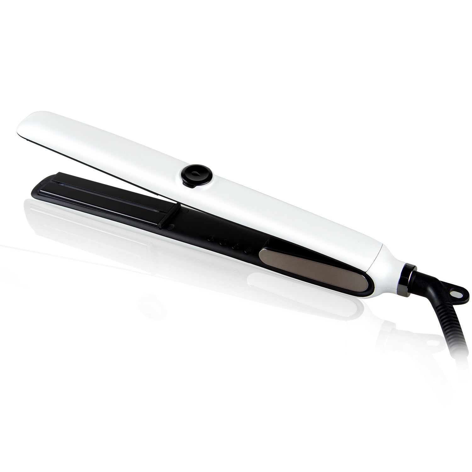 White hair straightener with black accents on a white background