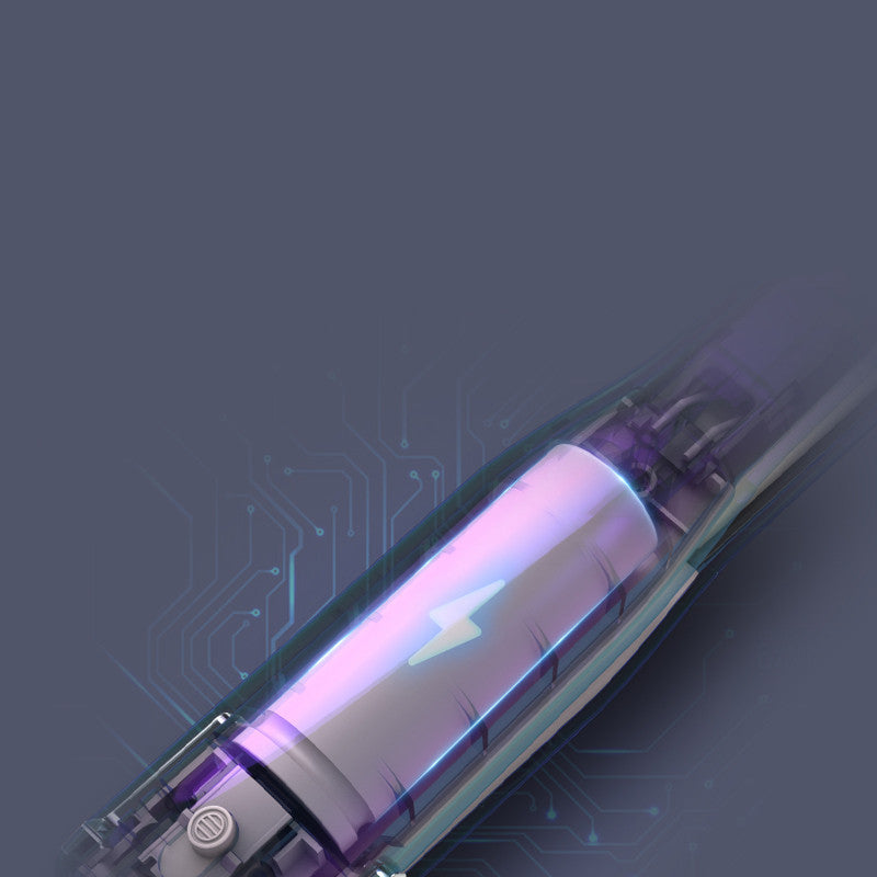 Futuristic cylindrical device with glowing purple interior on a dark background