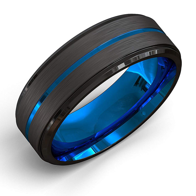 Ring with black exterior and blue interior on a white background
