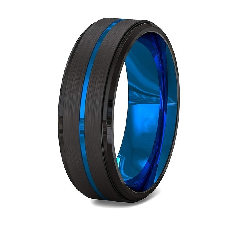 Black ring with a blue stripe on a white background