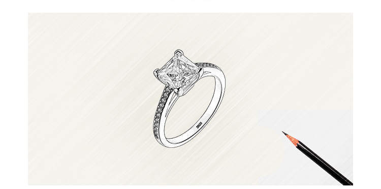 Diamond ring drawing on a white background with a pencil