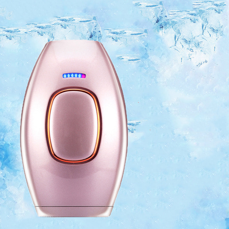 Pink electronic device with a blue and red light on a blue water background