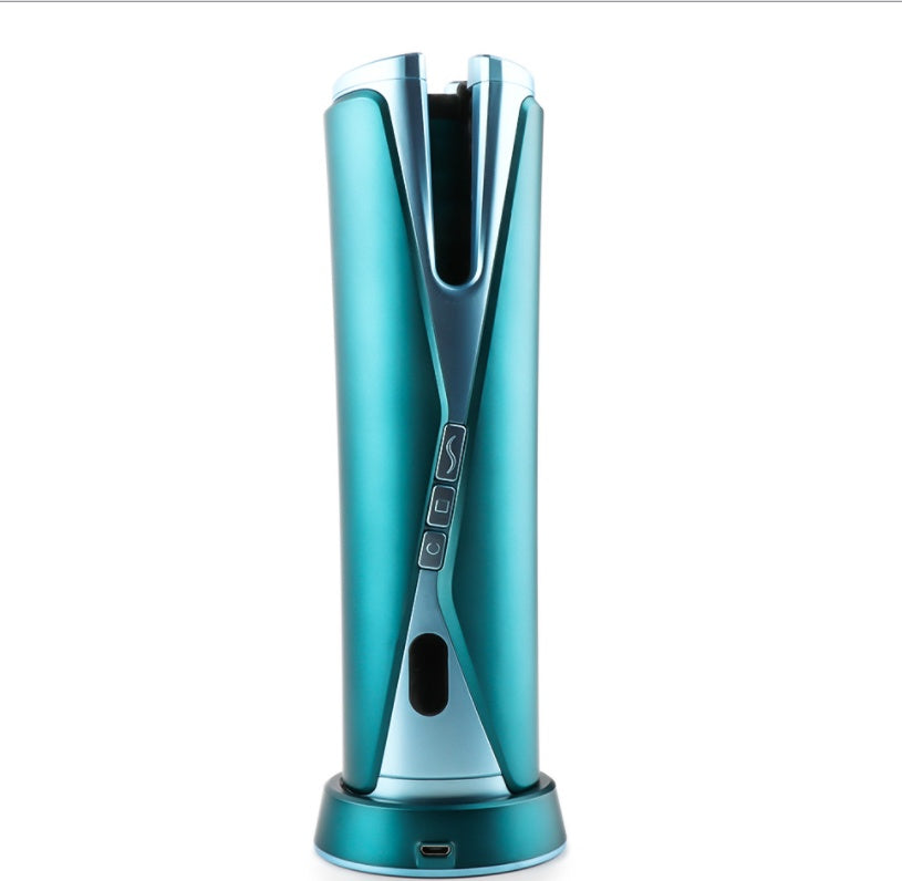 Teal and silver electronic device on a white background