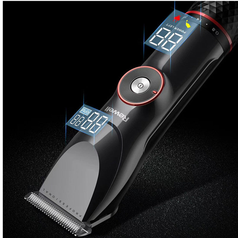 Hair trimmer with digital display on a black background