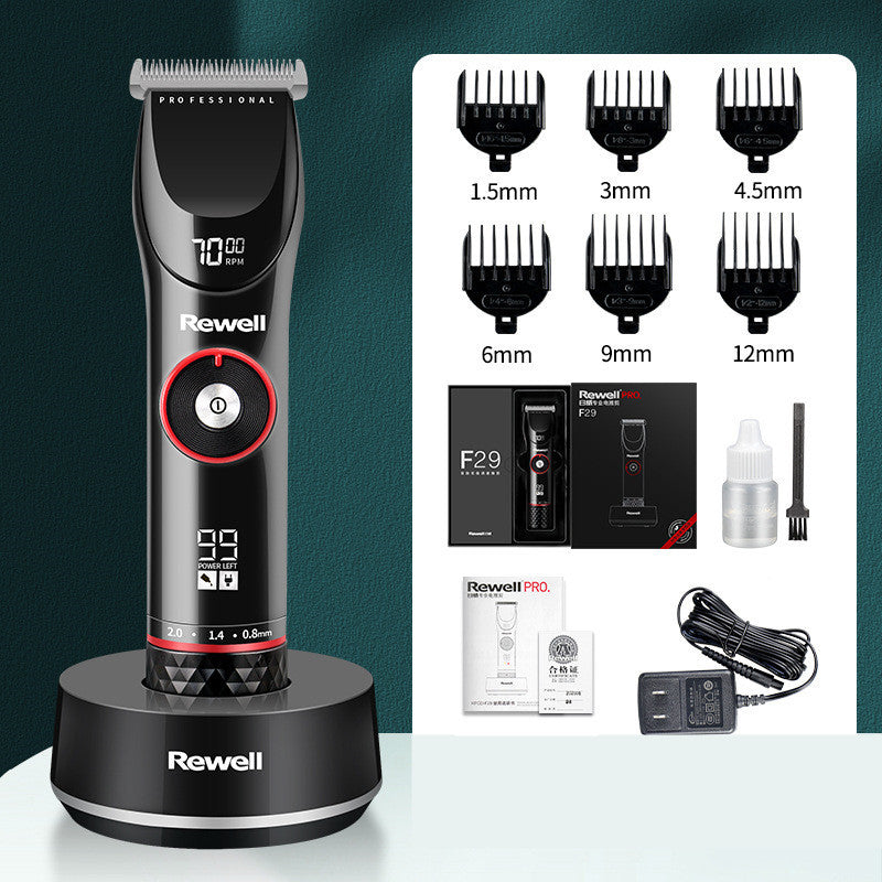 Rewell hair trimmer with attachments and packaging on a white background