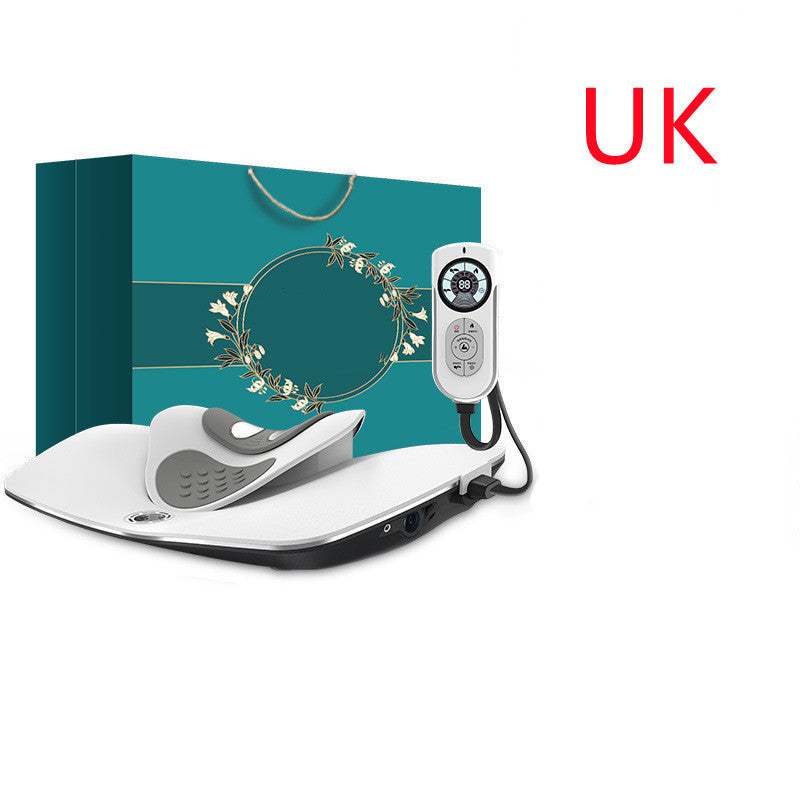 Massage device with control panel and packaging on a white background, featuring 'UK' text.