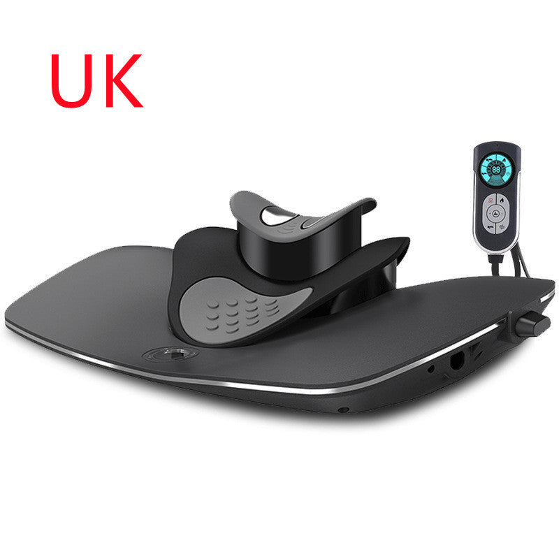 Black electronic device with a remote control on a white background, labeled 'UK'.