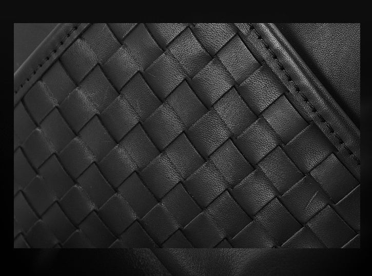 Close-up of black woven leather texture