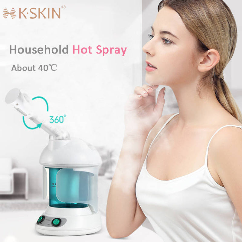 K-SKIN Household Hot Spray with a woman using it, labeled as about 40°C.