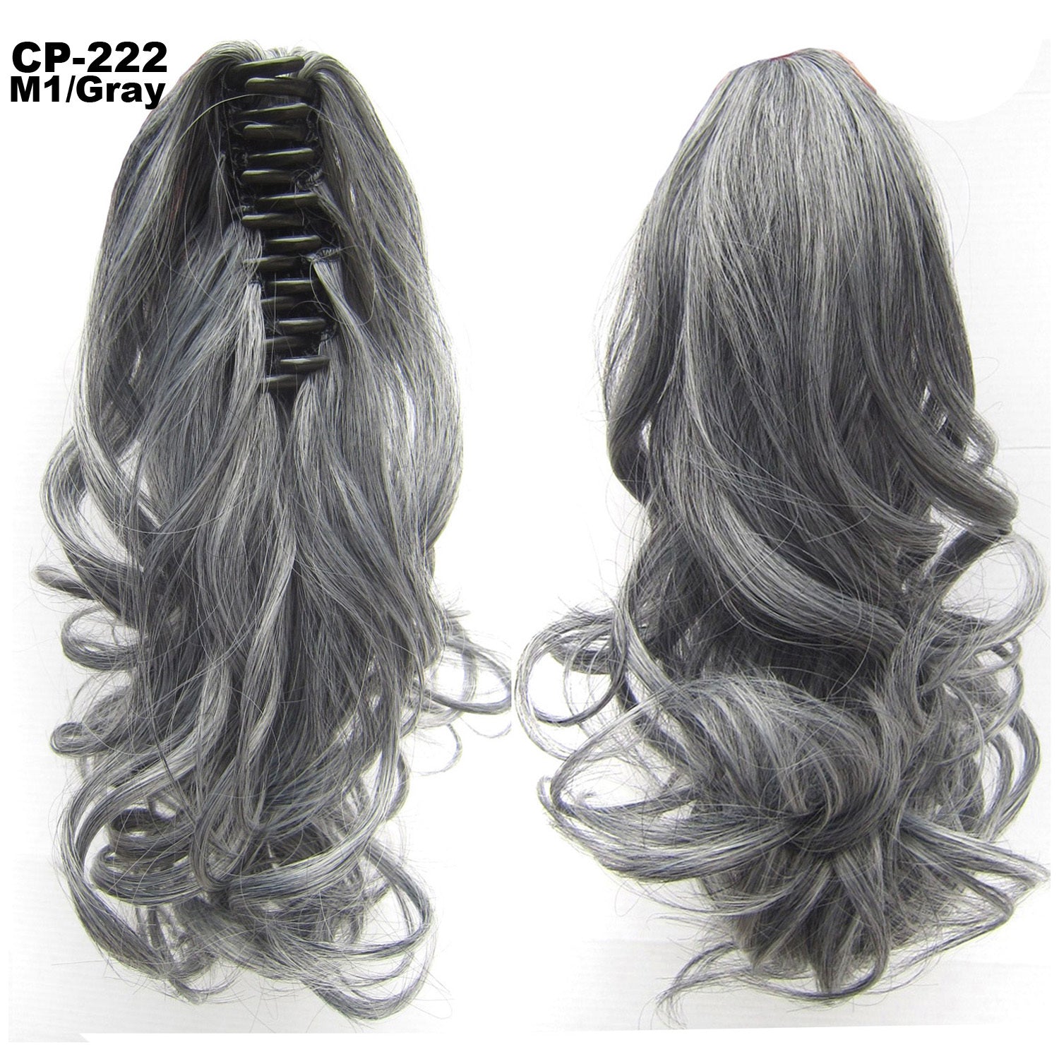 Gray hair extension with a comb on a white background