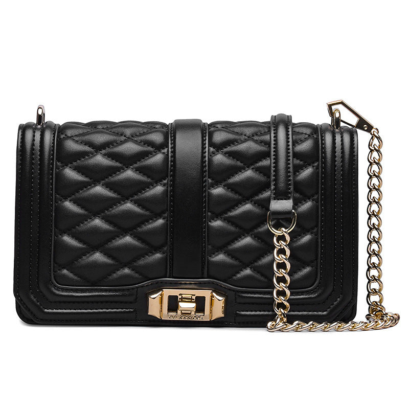 Women's Rhombic Chain Shoulder Bag, First Layer Cowhide