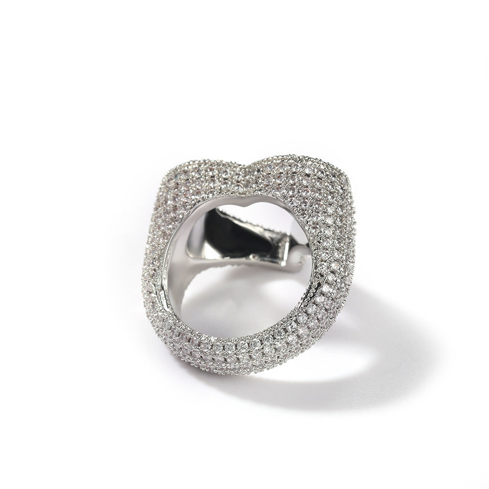 Silver ring with a textured band on a white background