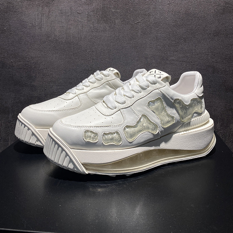White sneakers with transparent design on a black background