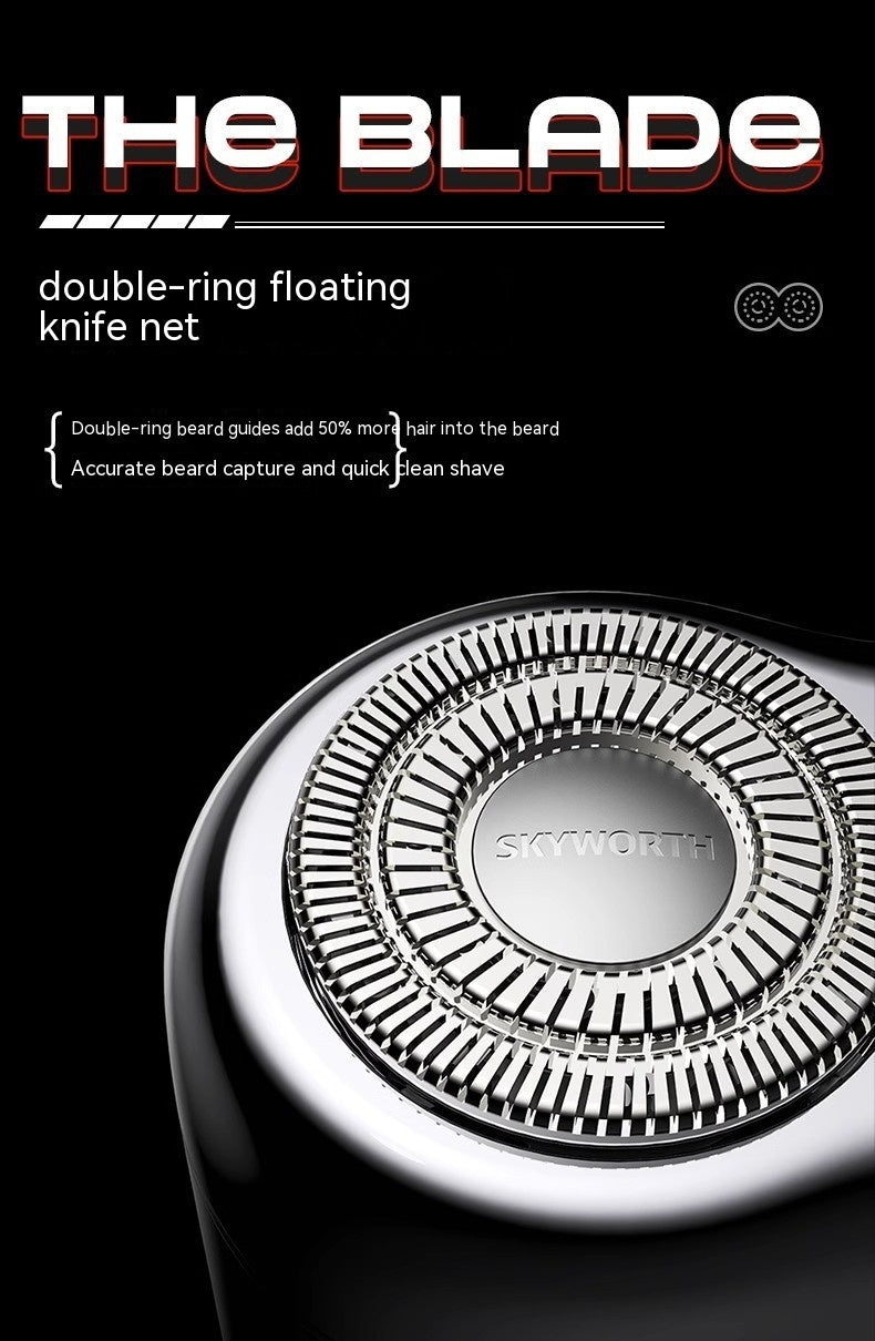 Shaving blade with 'The Blade' branding on a black background